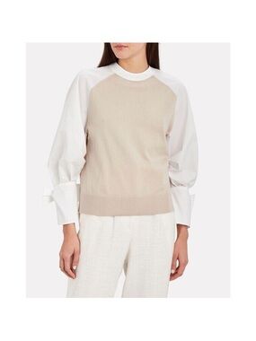 Adeam Layered Beige White Cotton Poplin Bow Sweater Top Size Small Made In Japan
